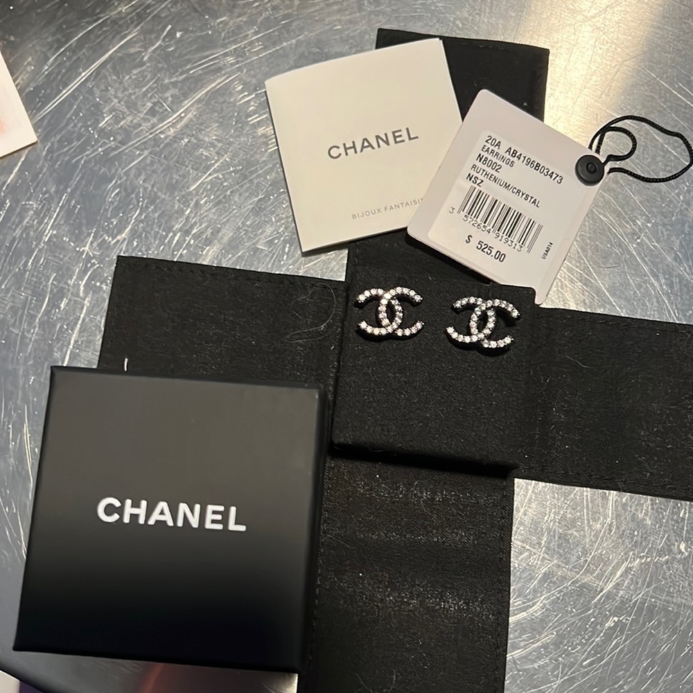 Authentic CHANEL earrings with tags, box
